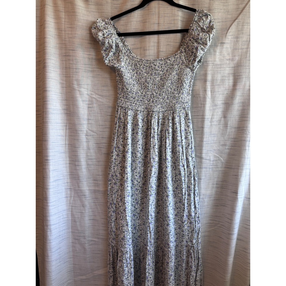 Aeropostale Floral Smocked Maxi Dress Blue Purple Ditsy Cottagecore Small